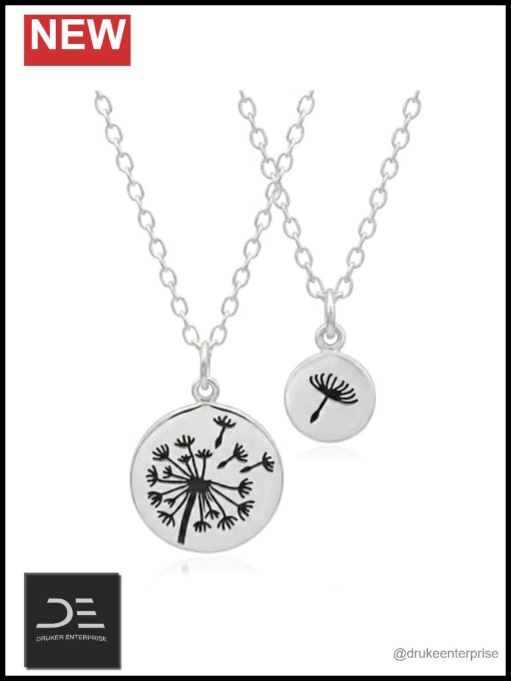 Sterling Silver Dandelion Mother Daughter Necklace Set 18in